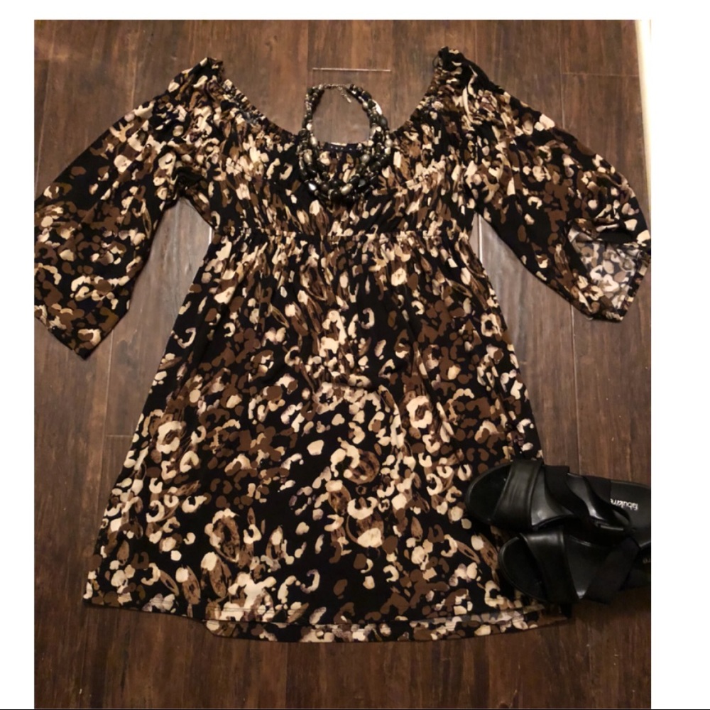 Brown and Black  Off The Shoulder Tunic/Dress